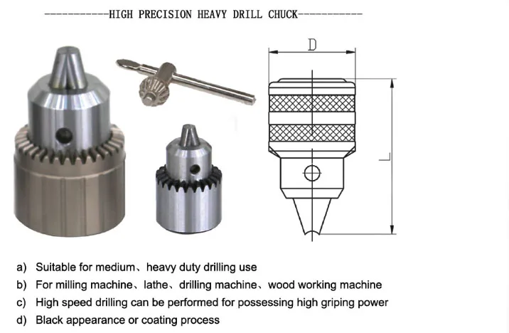 Carbon Steel Mini Lathe Drill Chuck Jacobs With Key