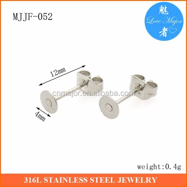 4mm Silver Surgical Stainless Steel Flat Pad Post Stud Earring Findings