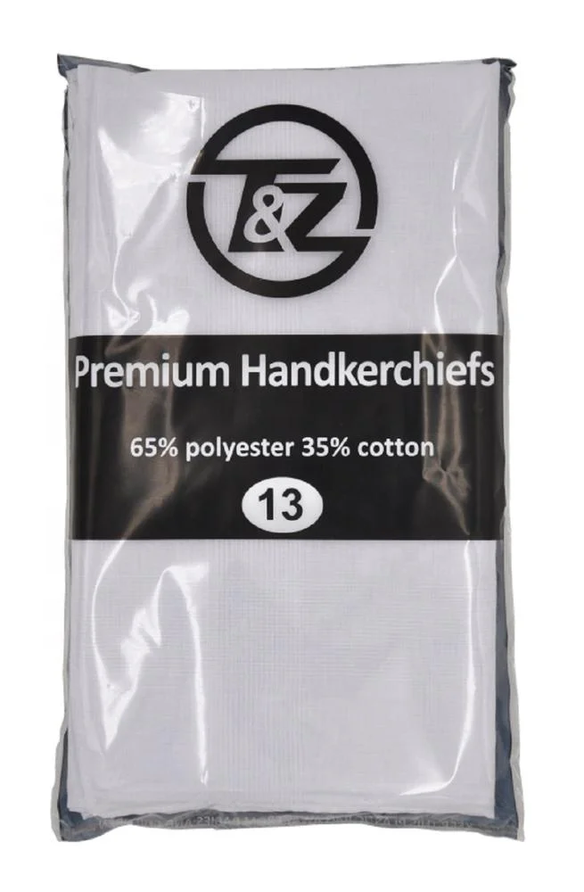 13 Pack Men's White Fine 65 Polyester 35 Cotton Hemstitched