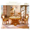 Elegant glass Marble top solid wood base dinning table set