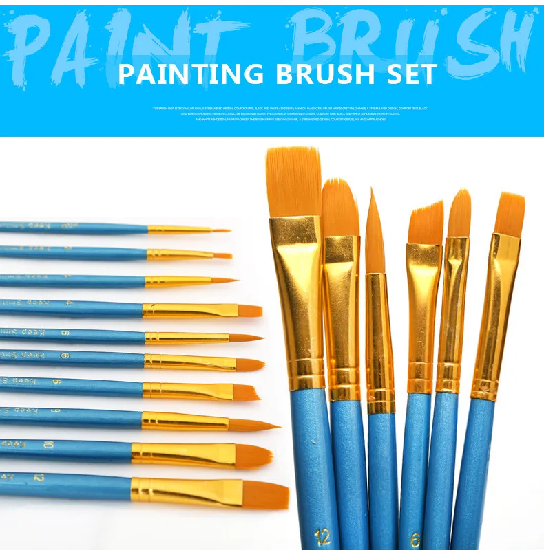 BOMEIJIA 10Pcs/Set Watercolor Gouache Paint Brushes Different Shape