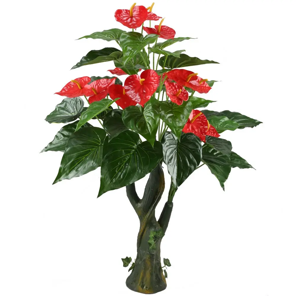 GTidea 3.3 Feet Artificial Tree Anthurium Flowers Decorative Silk Plants Home Office Arrangements Indoor Outdoor Greenery Decor