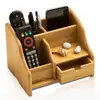 Bamboo Tv remote Control Holder, office coffee organizer Caddy Bamboo Desktop Storage Box