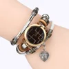 Pu Leather Women Watch Black Sketch Heart Charm Triple Bracelet Wristwatch