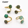 WT-R318 Double Green Faceted Stone In Round Shape For Women Bohemia Cocktail Adjustable Gold Trim Chysoprase stone Rings
