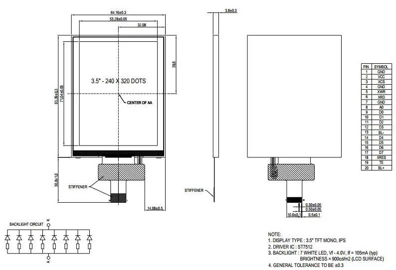 240x320 Resolution Qvga 3.5 Inch Lcd Mono Display With All Viewing