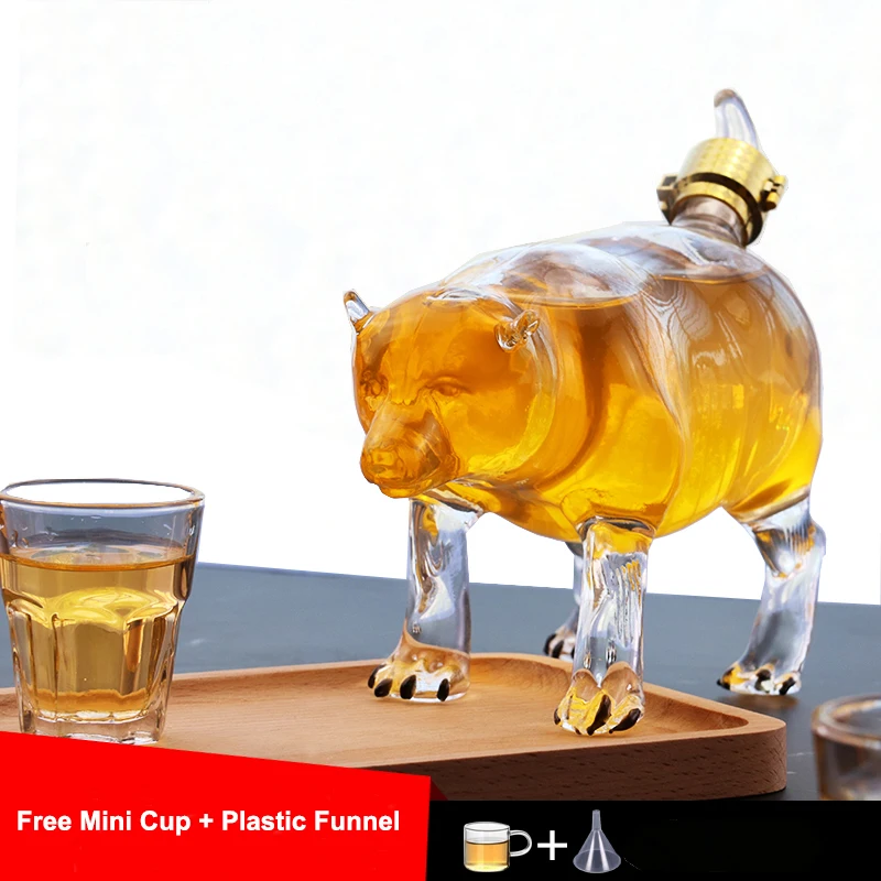 Bear-Shaped High Borosilicate Glass Wine Bottle 500ML Decanter Surprise Gift,A Hollow Dog-Shaped Glass Wine Bottle Size : B