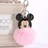 Cute Fluffy Fur Mickey Keychain Faux Rabbit Fur Ball Pom Pom Mouse Key Chains Bag Charms Trinket Car Key Ring Gift