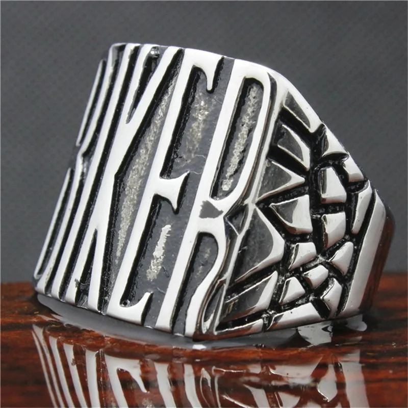 316L Stainless Steel Silver BIKER Ring Mens Motorcycle Biker Band Party Mens Ring SMS F A S