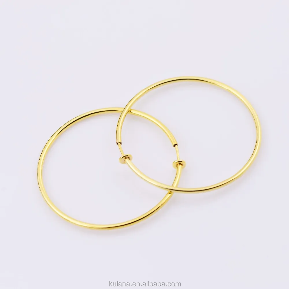 50mm Wide Non Piercing Spring Hoops Clip On Earrings Round Wire