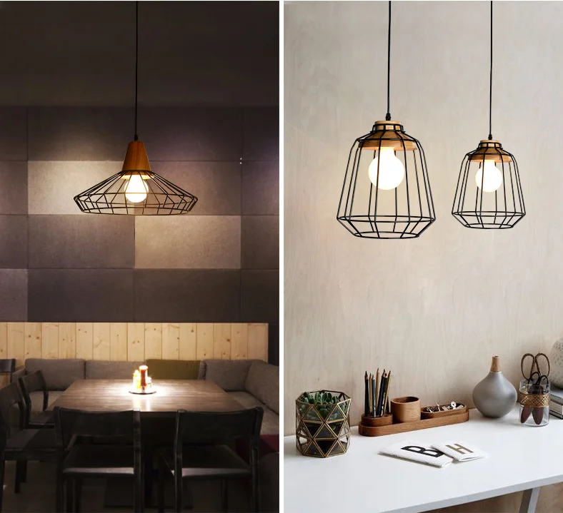 Colgante Decorativa Luz Moderna Lámpara Colgante De Madera Con Alambre