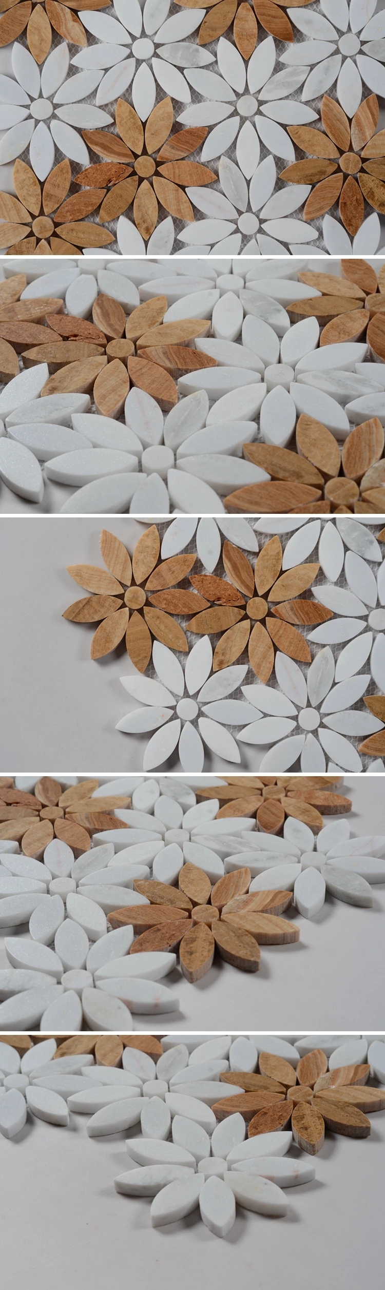 artistic floral loose white marble waterjet mosaic tile backsplash