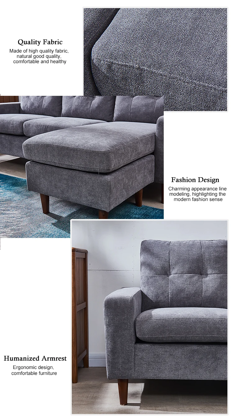 Living Room Malaysia Design Modern Gery L Shaped Corner Fabric Wooden