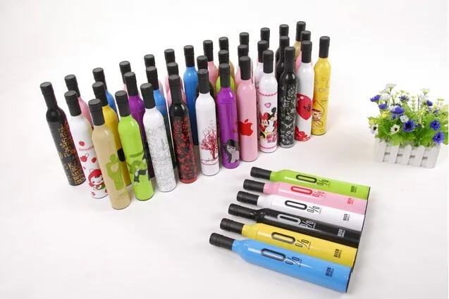 Customized Logo More Pattern Three-folding Rain Umbrella Wine Bottles Umbrella With Sivler Coating Fashion Creative Gift agent