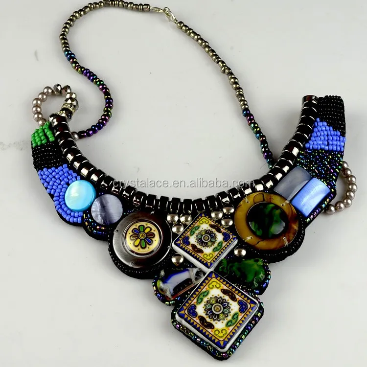 Fashionable Bohemian Pendants Applique, Native Style Pendant Necklace Trimming Bohemian Tibetan, Beaded Neckline Appliques