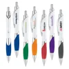 1.0 mm blue ink plastic white barrel colorful soft grip triangle ring shiny chrome button press style jump clip ballpoint pen