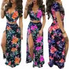 Sexy floral printed crop top and split skirt two pieces set women clothing