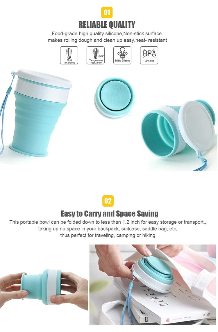 Collapsible Food Grade Silicone Bowls Cup With Lids,Bpafree,Camping