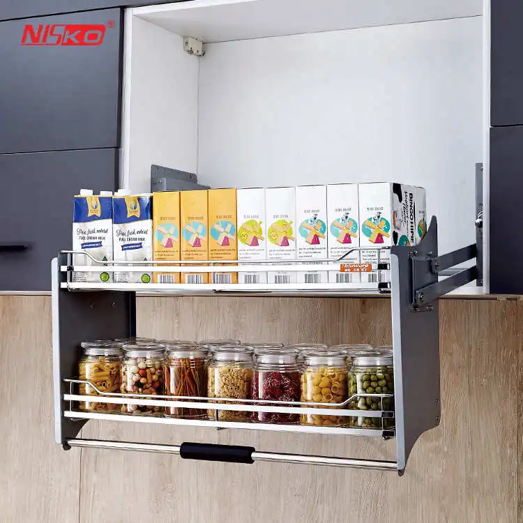 Kitchen Cabinet Pull-down Lift Basket Storage Spice Racks Wall Cabinet  Up&Down Vertical Lift Drawer Baskets - AliExpress