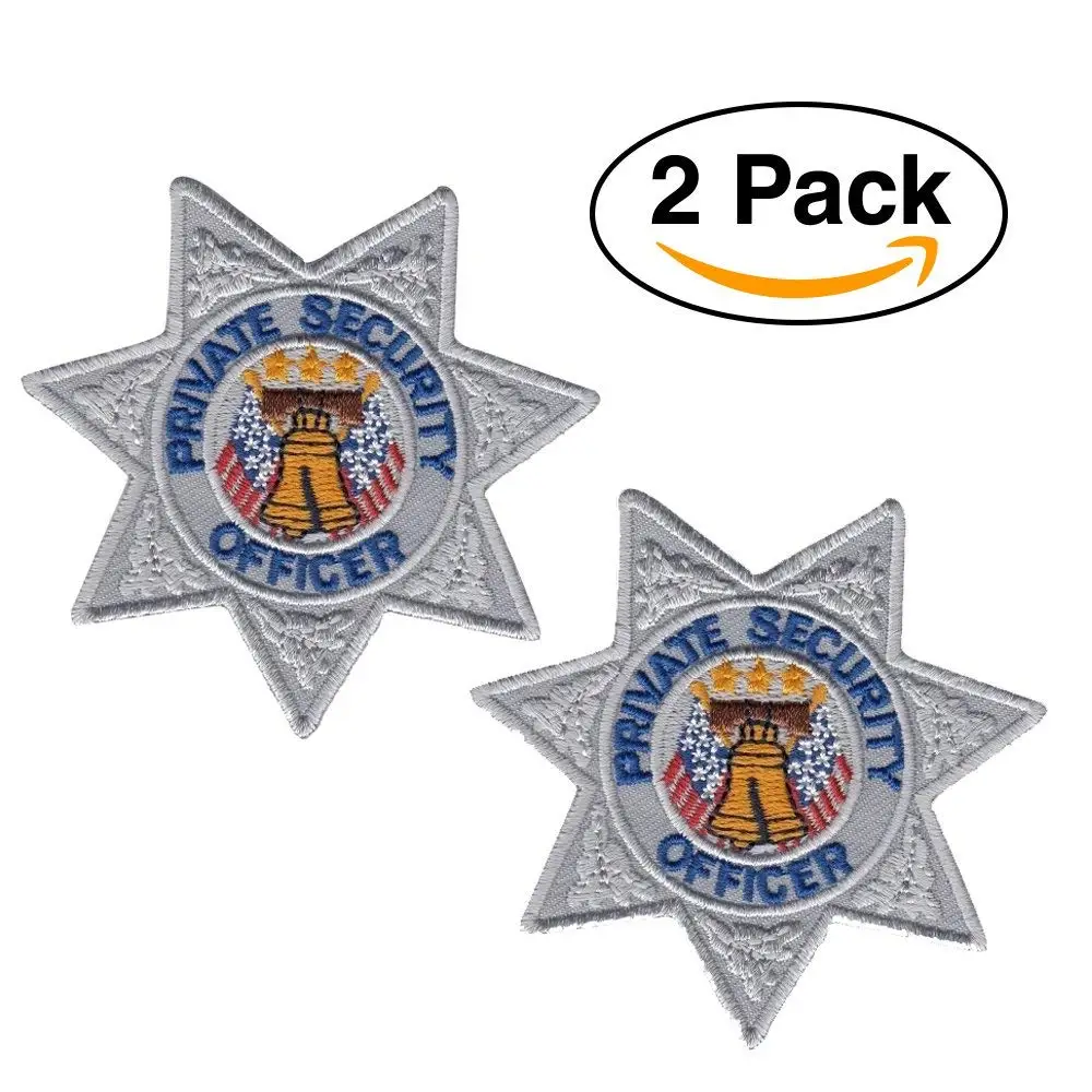2 Pack – Private Security Guard, Officer Shoulder Patch Embroidered Star Shape, Silver