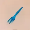 Blue transparent disposable plastic long handle dinner fork