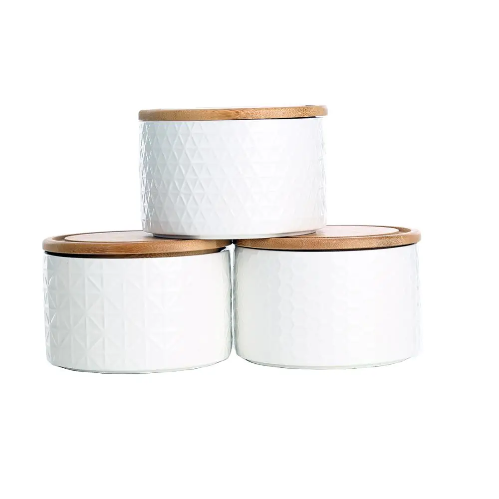 Wholesale White Ceramic Containers With Bamboo Lid,Round Shape Ceramic ...