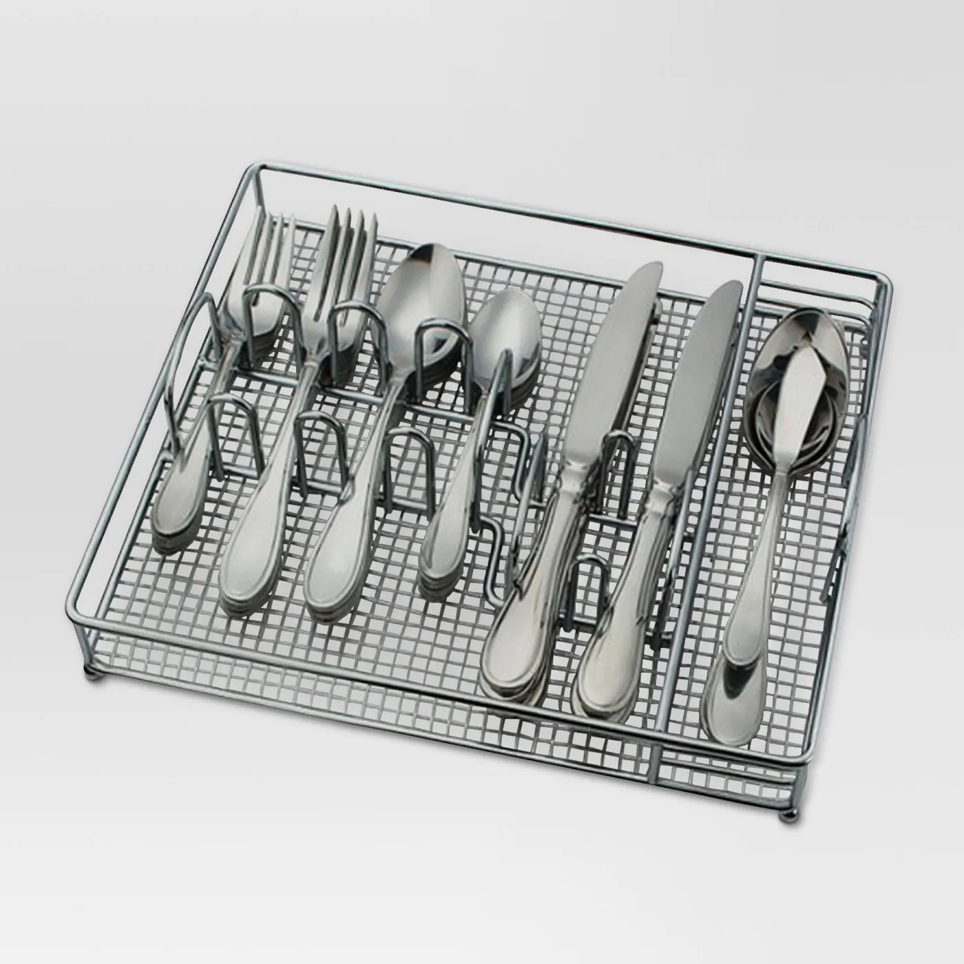 Red 20pcs Flatware Set Dining Silverware Kitchen Gift Hanging Rack Wire