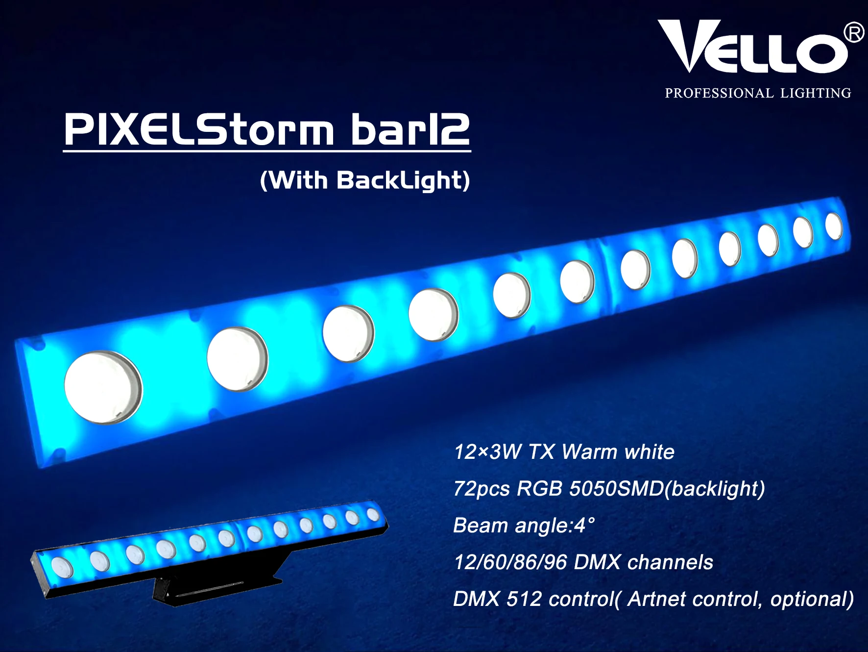 Vello led pixel strip stage bar RGB 12 line array  (LED pixel storm 12 with back light)