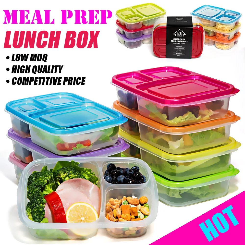 Nbrsc Stackable Plastic Meal Prep 3 Compartment Food Container - Buy 3 ...