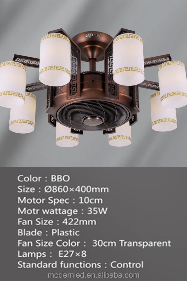 china good price 36 inch 40w remote bladeless ceiling fan with light 8 heads