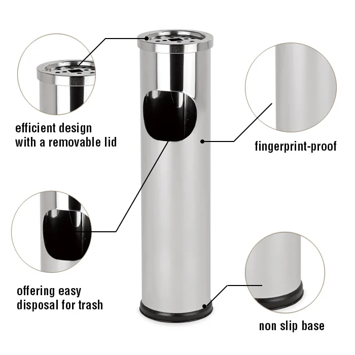 Hot Sale Hotel Lobby Stainless Steel Round Ashtray Stand Trash Bin
