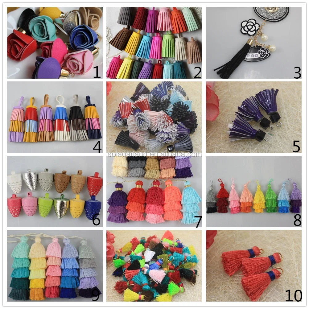 Assorted Colors 58 Mm Faux Suede Leather Tassel With Gold Bronze Top