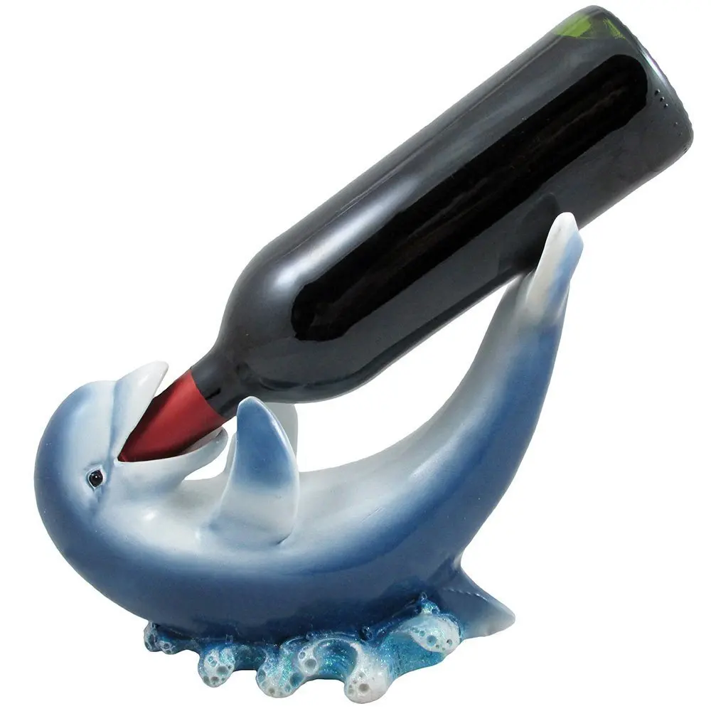 Drinking Dolphin Wine Bottle Holder Statue for Tropical Kitchen or Beach Ba...