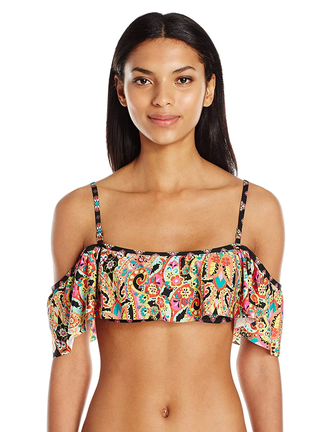 Laundry by Shelli Segal Women's Wild Paisley Cold Shoulder Ruffle Bikini Top