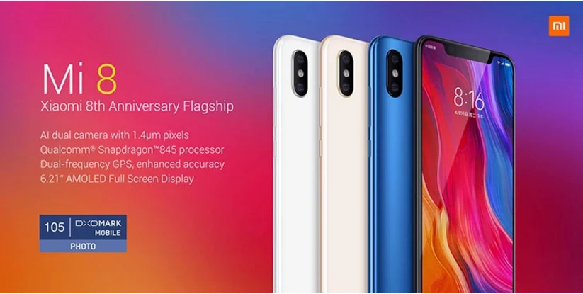 New Arrival Xiaomi Mi 8 Snapdragon 845 6GB 64GB 6.21