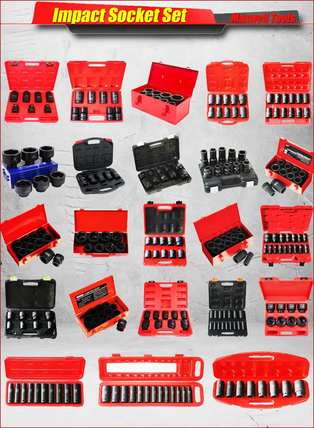 Direct Factory Maxwell Tools 3/4" Drive 21pcs Crmo Deep Air Impact Socket Set Wrench Socket Set