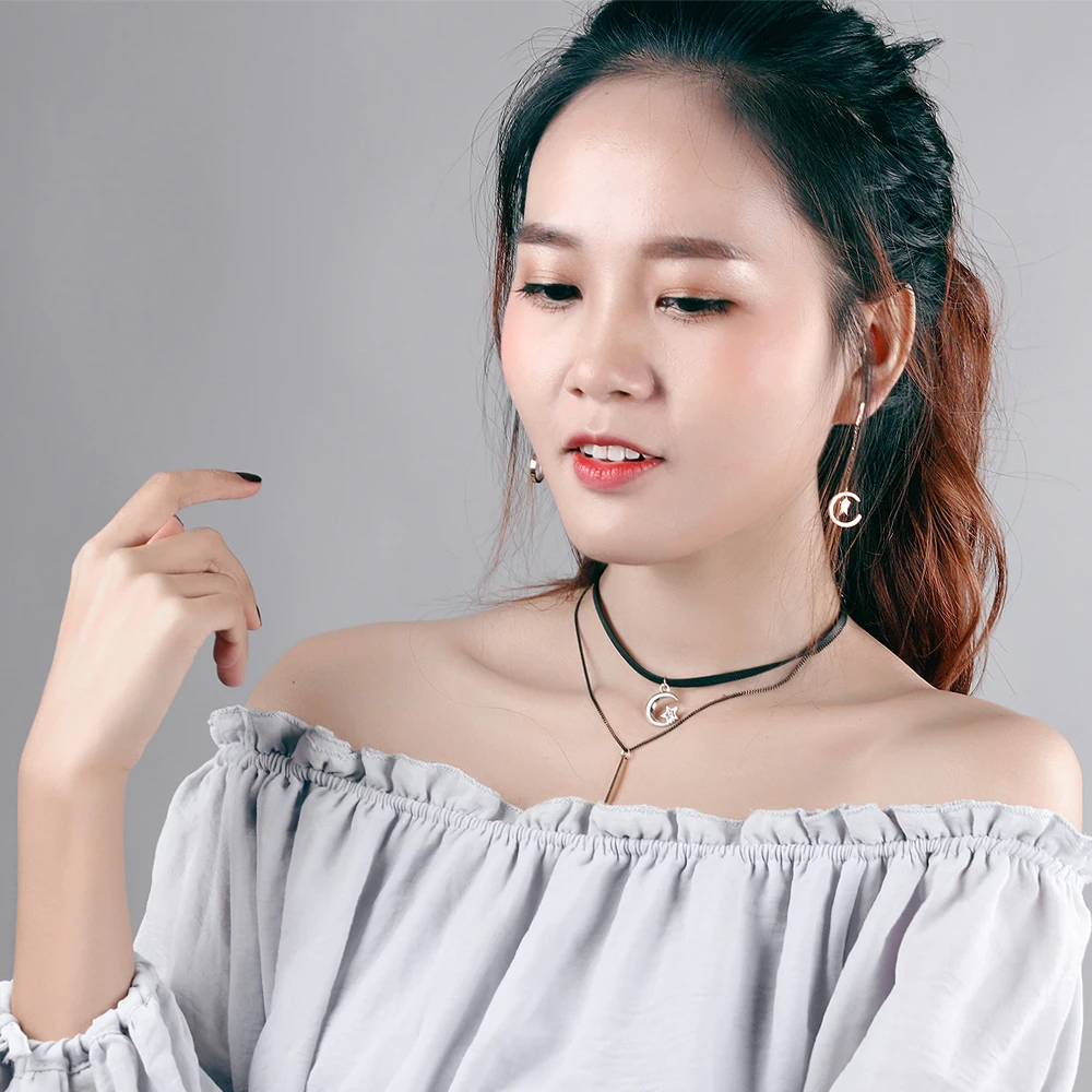 Latest Design Trendy Jewelry Wedding 2 Layers Black Lace Leather Chocker Necklace For Women