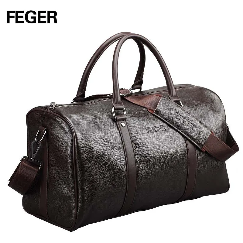 branded leather duffle bag