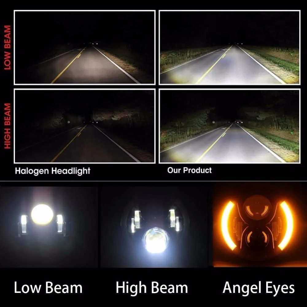 50w 7" High Low Beam Led Projector Headlight Motorcycle For Harley