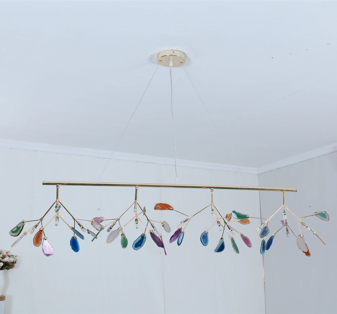 Nordic indoor lighting creative personality custom design wrought iron green agate chandelier large