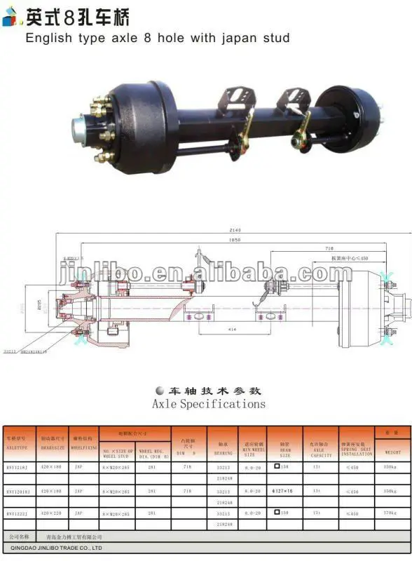 Trailer Axleyork Axle/english Axle 8 Hole With Japan Stud Buy Axle