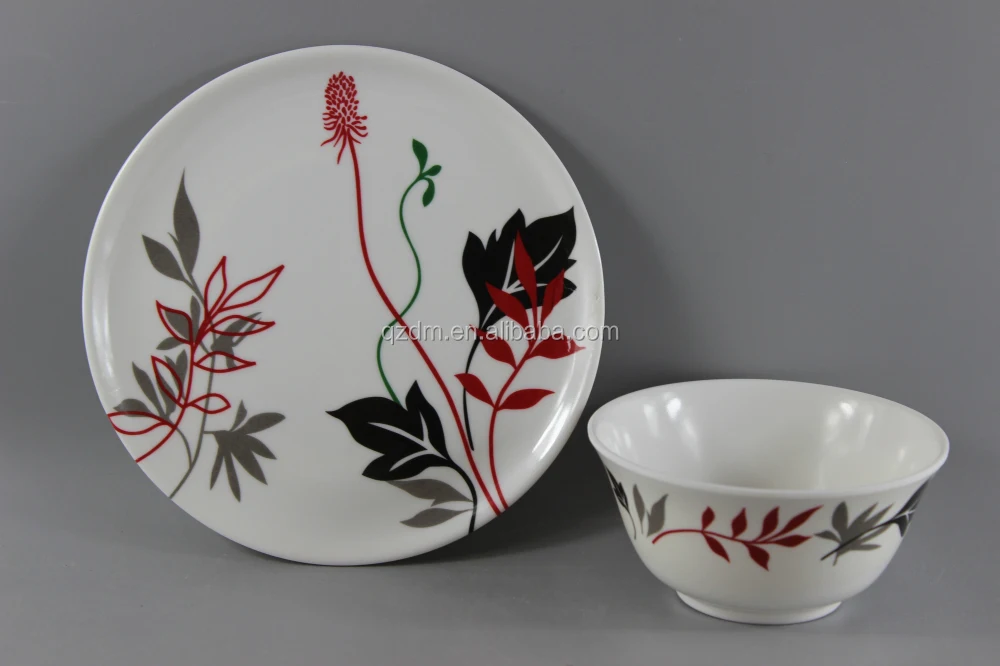 Flower Print Melamine Dinner Plate And Dinner Bowl For India Market