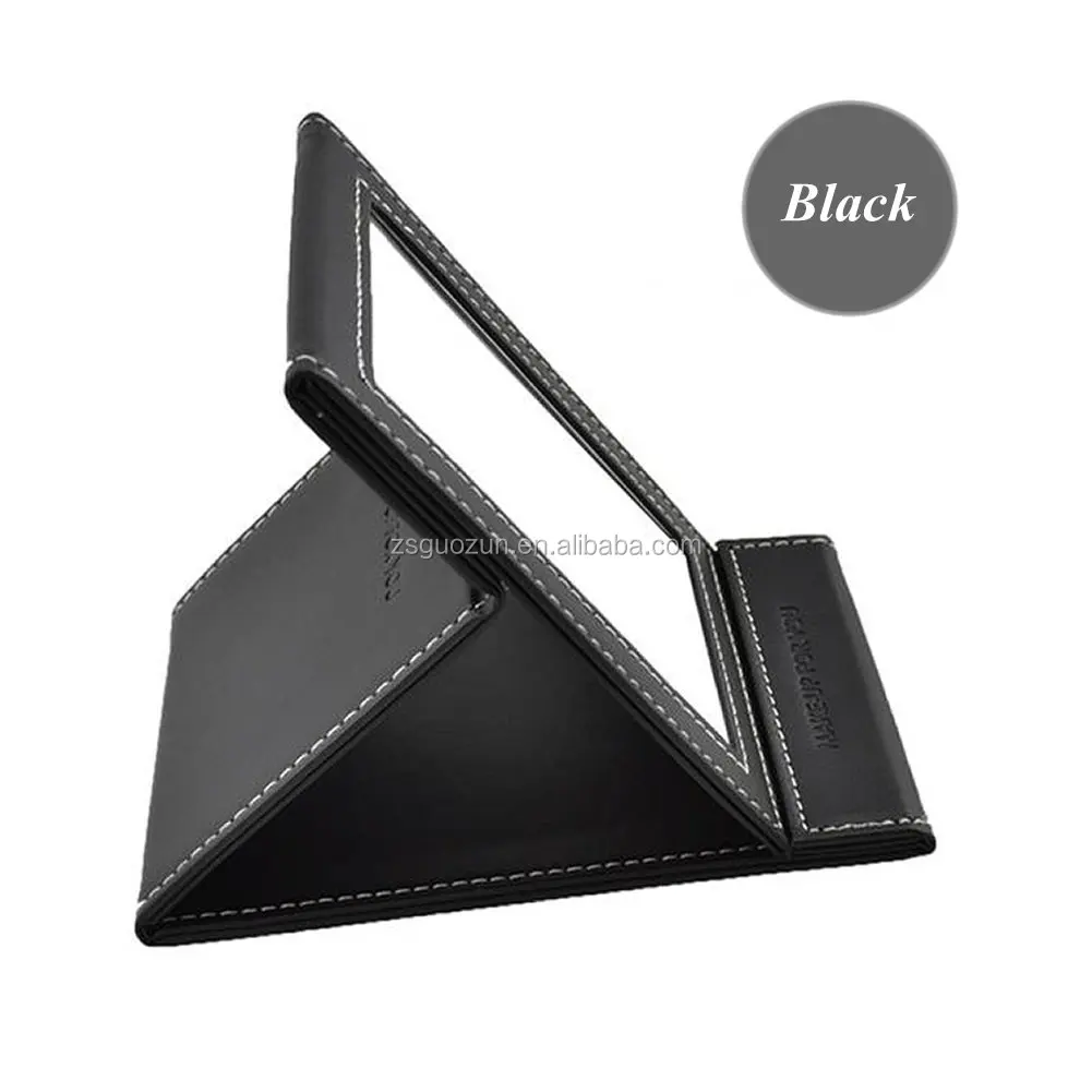 Wholesale women's portable beauty PU leather makeup cosmetic compact folding table mirror