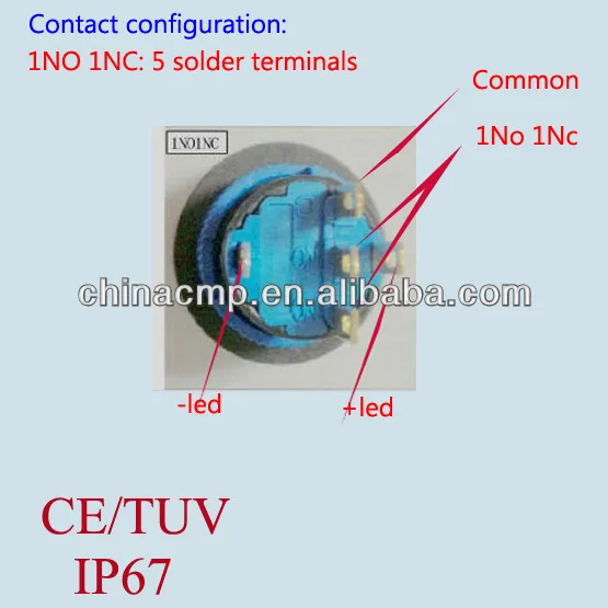 customization 16mm Gold plated 1NO 1NC metal illuminated switch,waterproof ip67