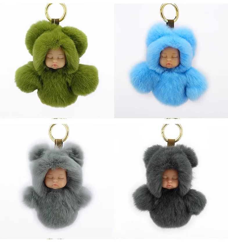 Yongze  Fashion 100% real  rabbit fur key chain Sleep Baby fur souvenir custom keychain manufacturers in china
