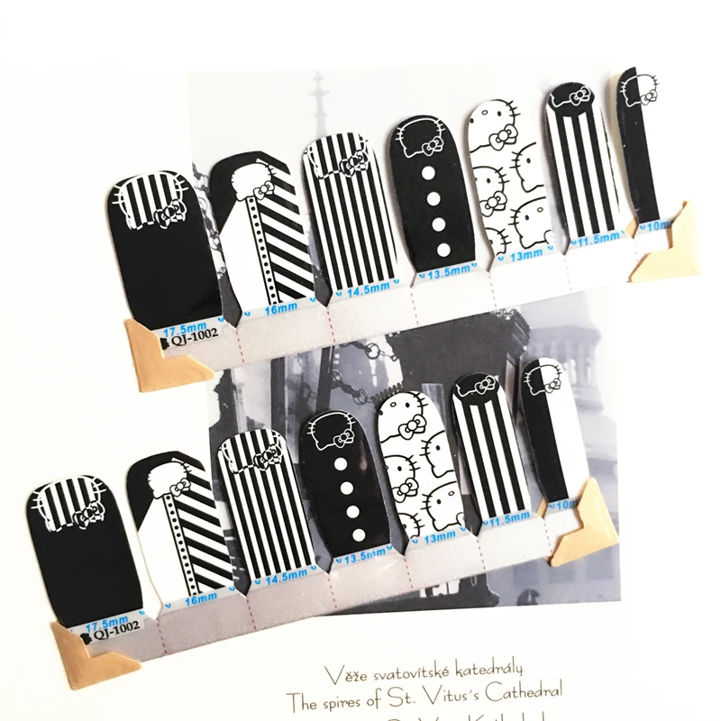 White Black stripe cat child Nail Arts Nail Sticker Waterproof Nail Decal Sticker Gel Polish French