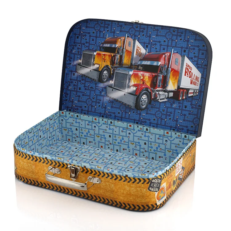 Kids Storage Box Handle Toy Packing Box Vintage Suitcase Cardboard