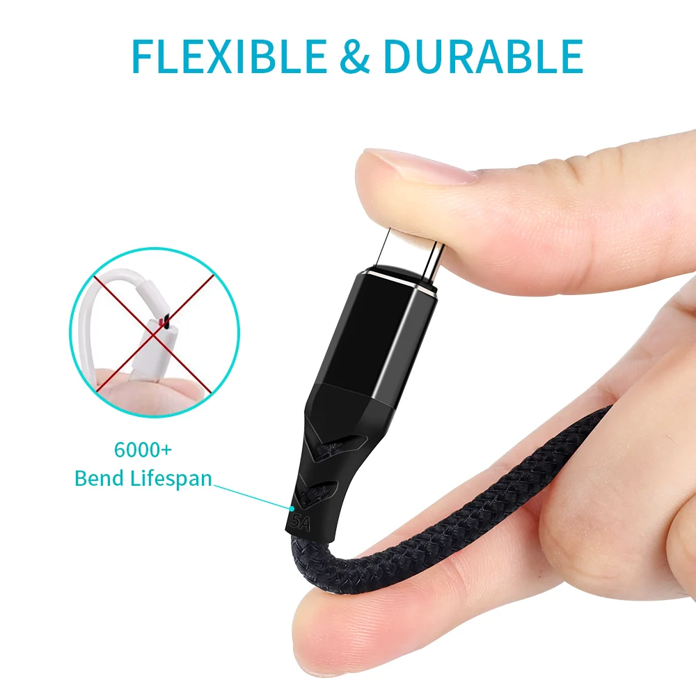 Factory Price USB type c cable 3.0 Nylon Braided 5A fast charging cable
