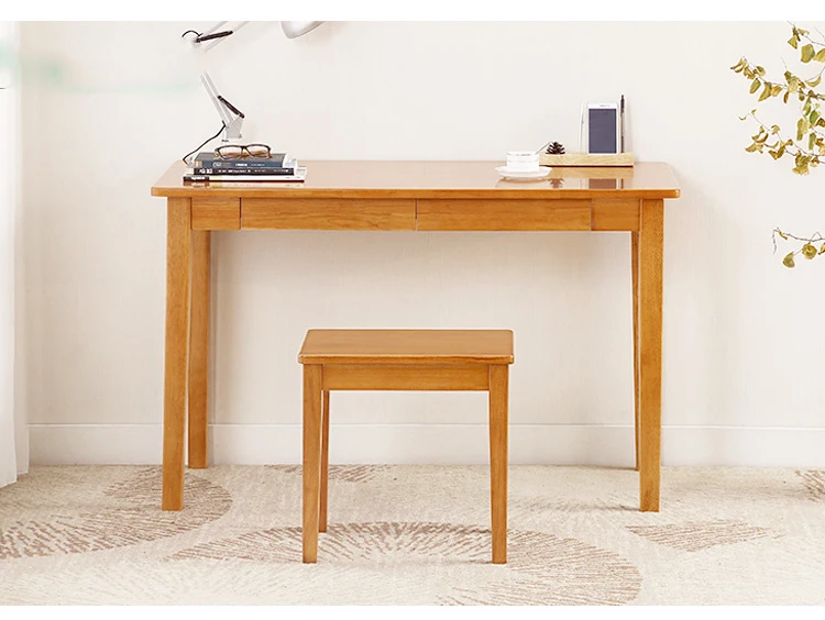 Teak Color Wooden Writing Desk And Chair Solid Wood Table Computer