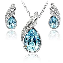 Fashion High imitation Austria Crystal Water Drop Leaves Earrings Necklace Jewelry Sets for women Classic Wedding Jewellery Set